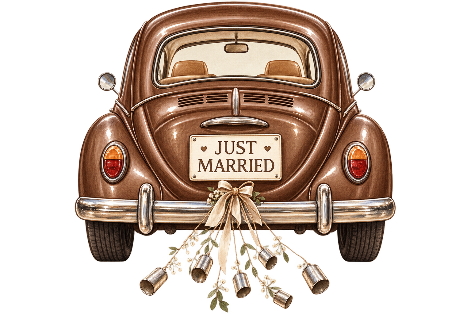 Automóvil clásico de recién casados