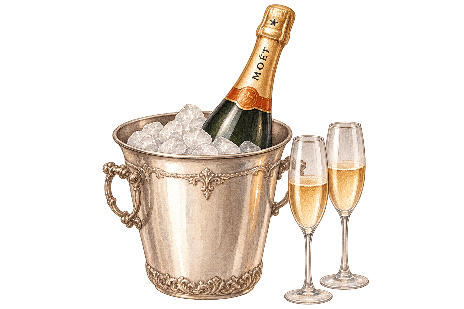 Champaña y copas para el brindis